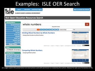 Examples: ISLE OER Search
All images used in this presentation are stock photos used with permission or created by the authors. Release for web use of all photos on file.
 