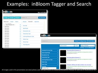 Examples: inBloom Tagger and Search
All images used in this presentation are stock photos used with permission or created by the authors. Release for web use of all photos on file.
 