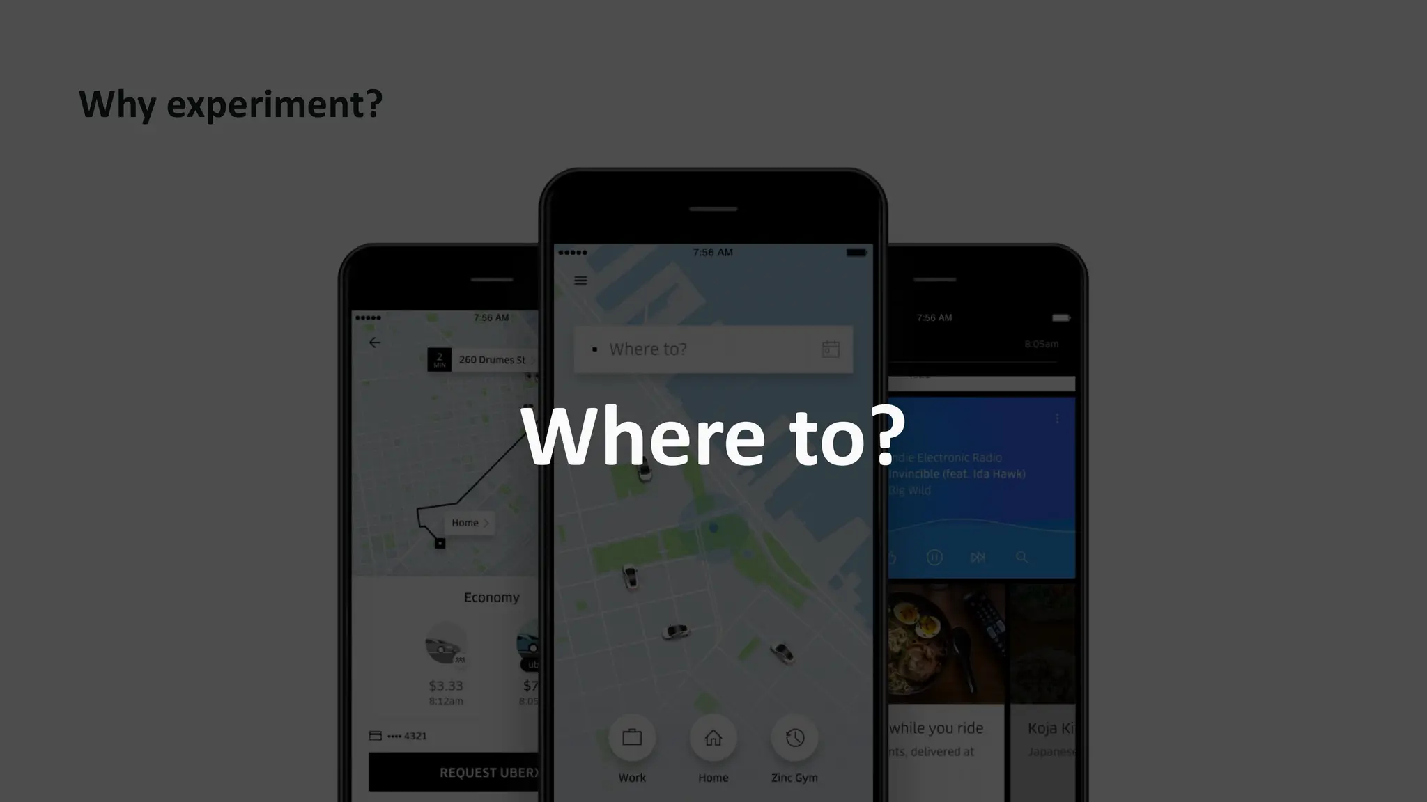 Why experiment?
Where to?
 