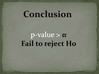 Conclusionp-value > αFail to reject Ho