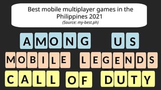 Best mobile multiplayer games in the
Philippines 2021
(Source: my-best.ph)
M
M
O S
E G
G
N
D
L
L
E
N
D
E
L
L
I
B
O
A
C Y
G
A U
T
U
F
O
S
 