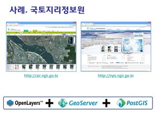 사례. 국토지리정보원 
http://air.ngii.go.kr 
http://nps.ngii.go.kr  