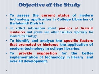 Status of modern technology implementation in college libraries of ...