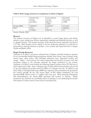 Status of renewable energy in nigeria one sky - ikuponisi f-s | PDF