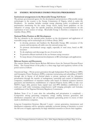 Status of renewable energy in nigeria one sky - ikuponisi f-s | PDF