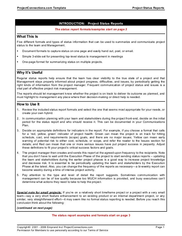 Project Status Report Template Word 2010