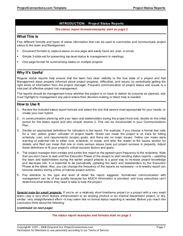 One Page Project Status Report Template from image.slidesharecdn.com