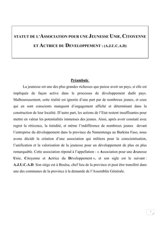 Statut De L A J U C A D Association Pour Une Jeunesse Unie Citoyen