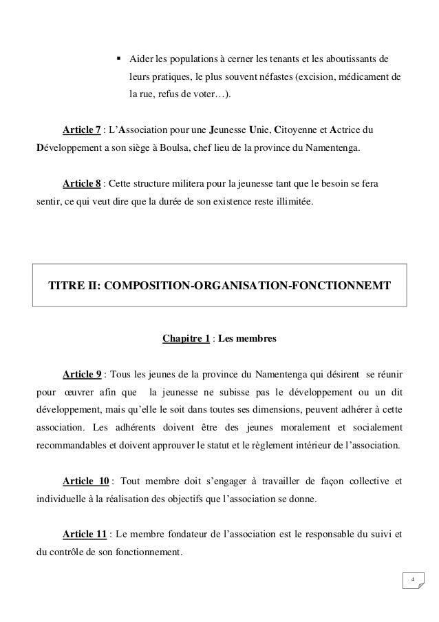 Statut De L A J U C A D Association Pour Une Jeunesse Unie Citoyen