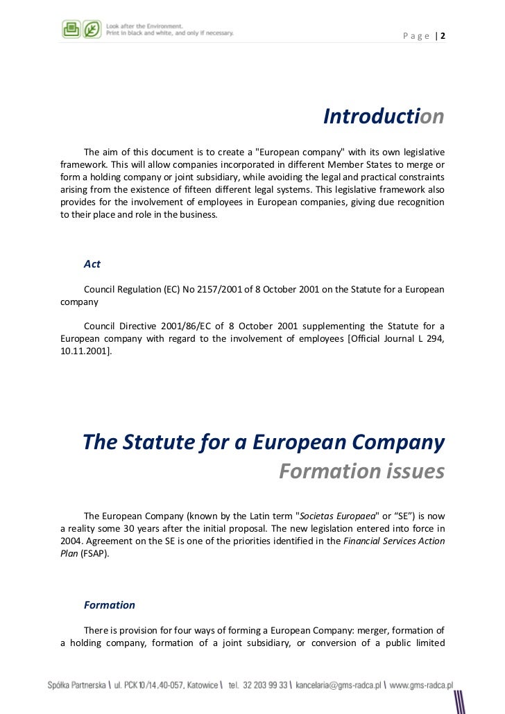 Statute for a European Company