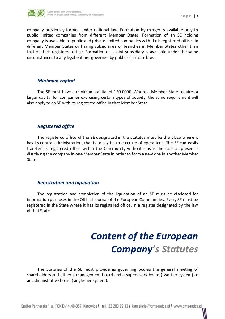 Statute for a European Company