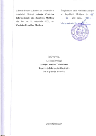Statutul Aliantei CCAII din Moldova