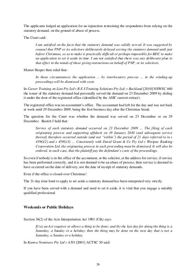 Statutory Demand Law in Australia