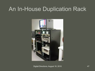 An In-House Duplication Rack
47Digital Directions, August 18, 2010
 