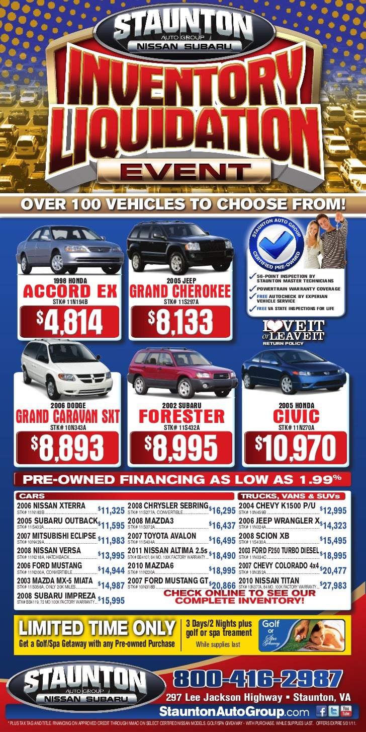 Inventory Liquidation Sale Staunton Subaru Staunton, VA