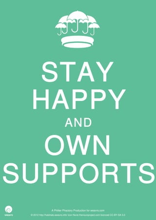 STAY
 HAPPY
                               AND

  OWN
SUPPORTS
                   A Philter Phactory Production for weavrs.com
 © 2012 http://halohalo.weavrs.info/ icon None thenounproject.com licenced CC-BY-SA 3.0
 
