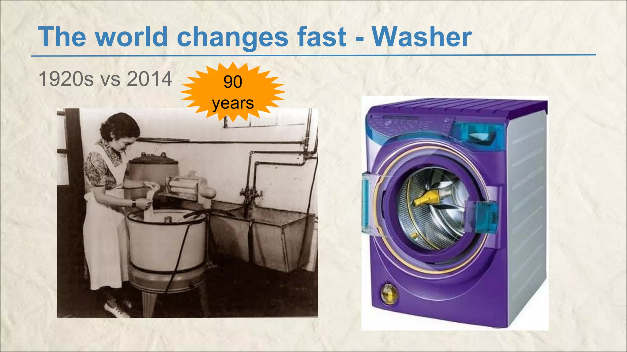 The world changes fast - Washer 
1920s vs 2014 90 
years 
 