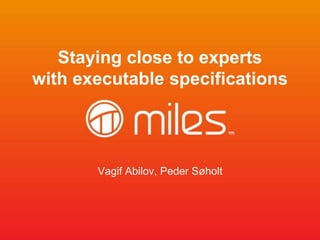 Staying close to experts 
with executable specifications 
Vagif Abilov, Peder Søholt 
 