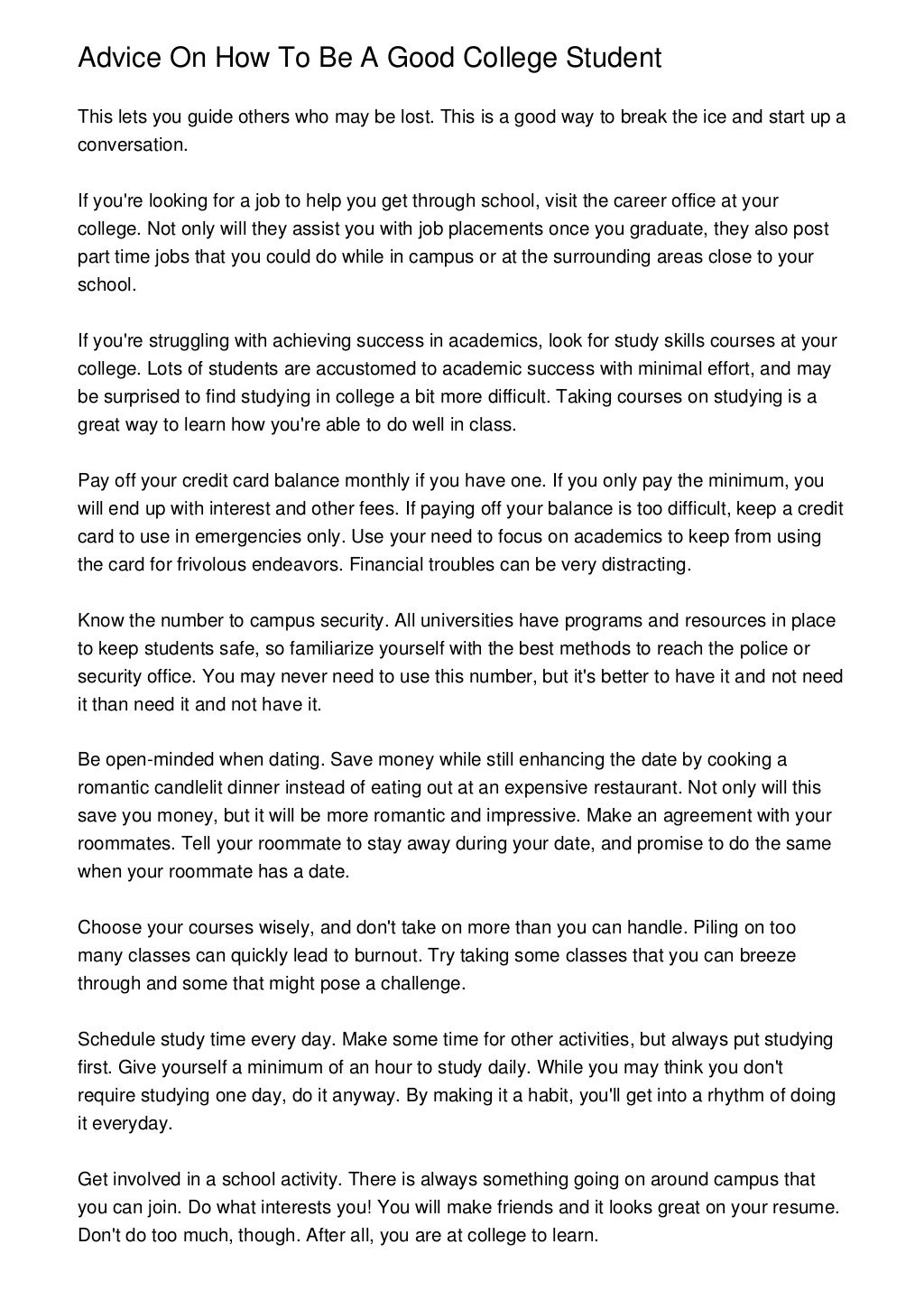 Advice On How To Be A Good College Student