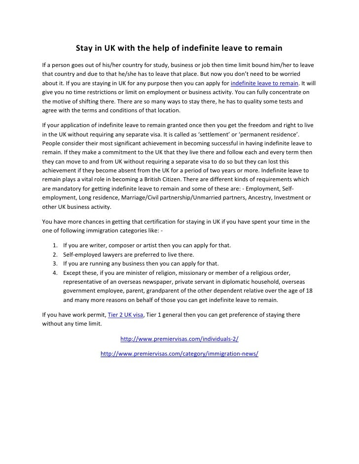 Stay in UK with the help of indefinite leave to remain