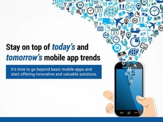 Stay on top of today’s and tomorrow’s mobile app trends.
It’s time to go beyond basic mobile apps and start offering innovative and valuable solutions.
The days of offering baseline mobile capabilities such as email, enterprise storage, and collaboration are behind us. Today, businesses are looking at mobile as a means of offering improved and innovative
business services and capabilities to remain competitive.
The mobile landscape is continually evolving. It is hard to predict which trends will make a significant impact and difficult to prepare for them.
Remain competitive in your industry by enabling today’s trending functionalities in your mobile applications.
The implementation and use of today’s mobile trends is highly susceptible to change. Focus on your mobile security, performance optimization, and API development competencies to remain relevant with
company standards, regulations, SLAs, and other non-functional requirements. This helps ensure your mobile platform can scale appropriately to accommodate today’s and tomorrow’s trends.
While the web offers a flexible platform, many of today’s mobile applications continue to leverage native device hardware that is not accessible through web APIs (e.g. GPS, NFC readers, and cameras) or the
browser. Understanding the configuration and testing of device hardware and related APIs (provided by Mobile Enterprise Application Platform or OS vendors) continues to remain relevant.
Info-Tech has chosen three trending mobile technologies making significant strides in the mobile industry today.
Location-Based Services (LBS) – “76% of users who use location-sharing say it helps them receive more meaningful content and 73% rate this feature as useful.” - 2014 Mobile Behavior Report, Salesforce
Marketing Cloud, 2014.
Near Field Communication (NFC) – “Technology in the mobile industry has been moving towards the integration of NFC technology in mobile commerce. This trend opened up many mobile commerce channels
that will allow businesses to conduct a huge variety of transactions using NFC technology integrated on mobile devices.” - Gabriella Arcese, Gui Campagna, et al. Near Field Communication: Technology and Market
Trends. Technologies 2014. ISSN 227-7080. Sept 2014.
Mobile Smart Objects (MSO) – “Approximately half of IT decision makers have high interest in apps for industrial controls, automotive, and home automation markets. Survey respondents seem in large measure
to have embraced a vision of smart homes, cars, cities, factory floors, and workplaces.” - Q3 2014 Mobile Trends Report, Appcelerator, 2014.
Poor competencies weaken your app’s integrity – strengthen your security, performance, and API dev practices
Determination of App Vulnerability (Competency: Mobile Secure Development)
46% of mobile iOS and Android apps use encryption improperly.
52% of security issues were a result of insecure client-side operations.
74% of issues were due to unnecessary permissions.
80% of issues were due to untrusted content.
Source: Cyber risk report 2013, HP, 2014.
Bottom line: By not addressing security, you risk stolen intellectual property, damages to enterprise systems, and privacy lawsuits filed by angry end users.
Achieving Desktop-Like Performance (Competency: Mobile Performance Optimization)
85% of mobile users expect pages to load as fast or faster than they load on the desktop.
Slow pages are the number one issue that mobile users complain about – ranking even higher than site crashes.
When faced with negative mobile experiences, 33% of users will go to a competitor’s site and 30% will never return.
Source: 2014 State of the Union: Mobile Ecommerce Performance, Radware, 2014.
Bottom line: Delivering the best mobile experience with readily available information is critical to the retention of end users.
Integrating Reliably with Backend and Web Services (Competency: API Development)
77% of respondents indicated they are connecting their mobile apps to custom web services and 32% to enterprise content management.
90% of developers said it was likely or very likely that connecting mobile apps to both public and enterprise data sources would become the norm.
Source: Q3 2014 Mobile Trends Report, Appcelerator, 2014.
Bottom line: Mobile applications are no longer standalone client-side tools. Mobile’s value is dictated by the data and services they can access and use.
 