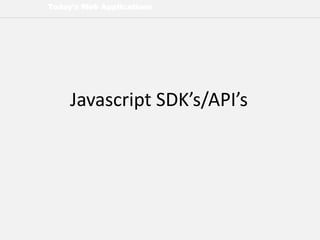 Today’s Web Applications
Javascript SDK’s/API’s
 