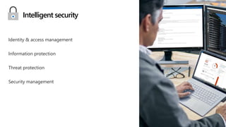 Intelligent security
Identity & access management
Information protection
Threat protection
Security management
 