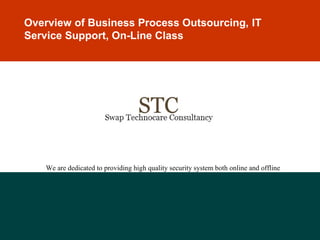 Overview of Business Process Outsourcing, IT
Service Support, On-Line Class

We are dedicated to providing high quality security system both online and offline

1

 