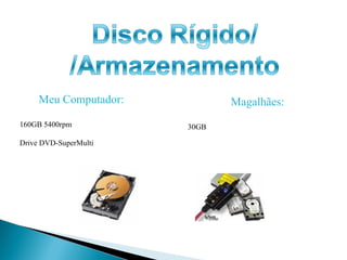 Meu Computador: 160GB 5400rpm Drive DVD-SuperMulti Magalhães: 30GB 