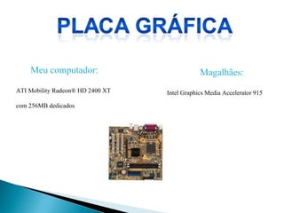 Meu computador: ATI Mobility Radeon® HD 2400 XT  com 256MB dedicados Magalhães: Intel Graphics Media Accelerator 915 