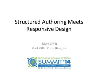 Structured Authoring Meets
Responsive Design
Mark Giffin
Mark Giffin Consulting, Inc.
 