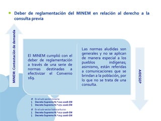 www.company.com
• Deber de reglamentación del MINEM en relación al derecho a la
consulta previa
Ø En el sub‐sector minería:
§ Decreto Supremo N.º 020-2008-EM
§ Decreto Supremo N.º 071-2006-EM
Ø En el sub‐sector hidrocarburos:
§ Decreto Supremo N.º 012-2008-EM
§ Decreto Supremo N.º 015-2006-EM
 