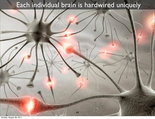 Each individual brain is hardwired uniquely




                                    44
Sunday, August 28, 2011
 