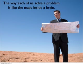 The way each of us solve a problem
       is like the maps inside a brain.




                           46
Sunday, August 28, 2011
 