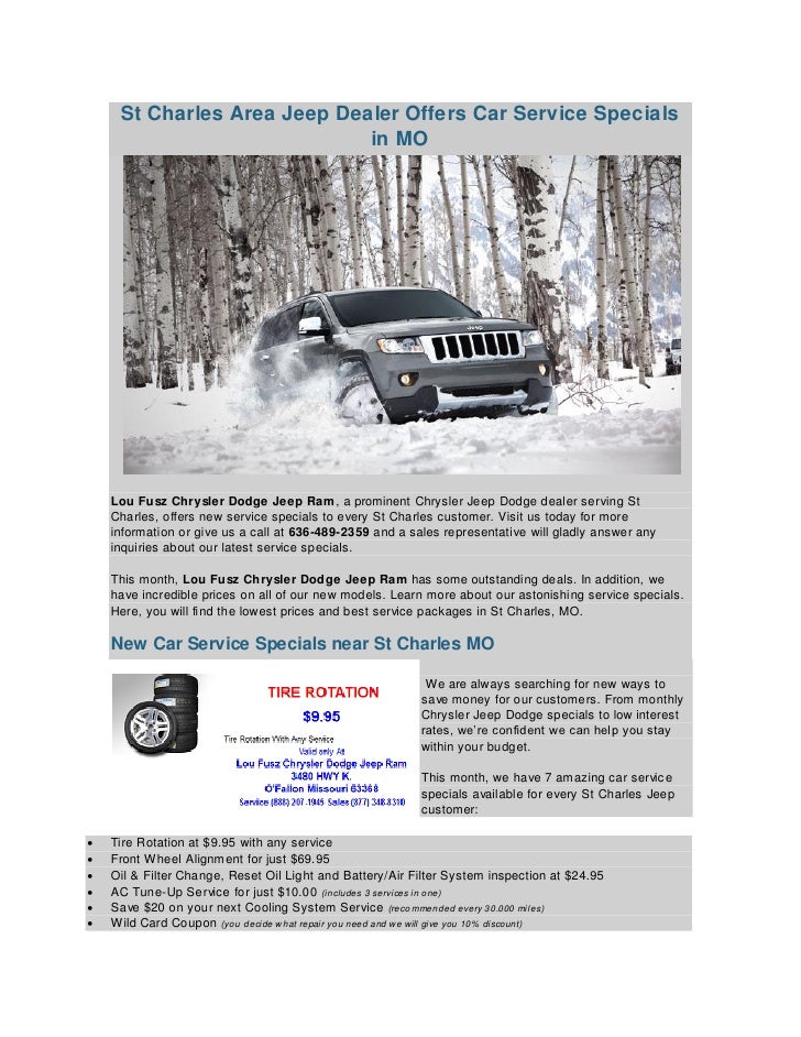 St Charles Area Jeep Dealer Offers Car Service Specials In Mo