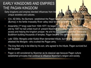 THE KHMER EMPIRE
• Arose in present-day Cambodia to the southeast of Pagan.
• Early 800s: the Khmer had began conquering k...