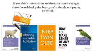 If you think information architecture hasn’t changed
since the original polar bear, you’re simply not paying
attention.
 