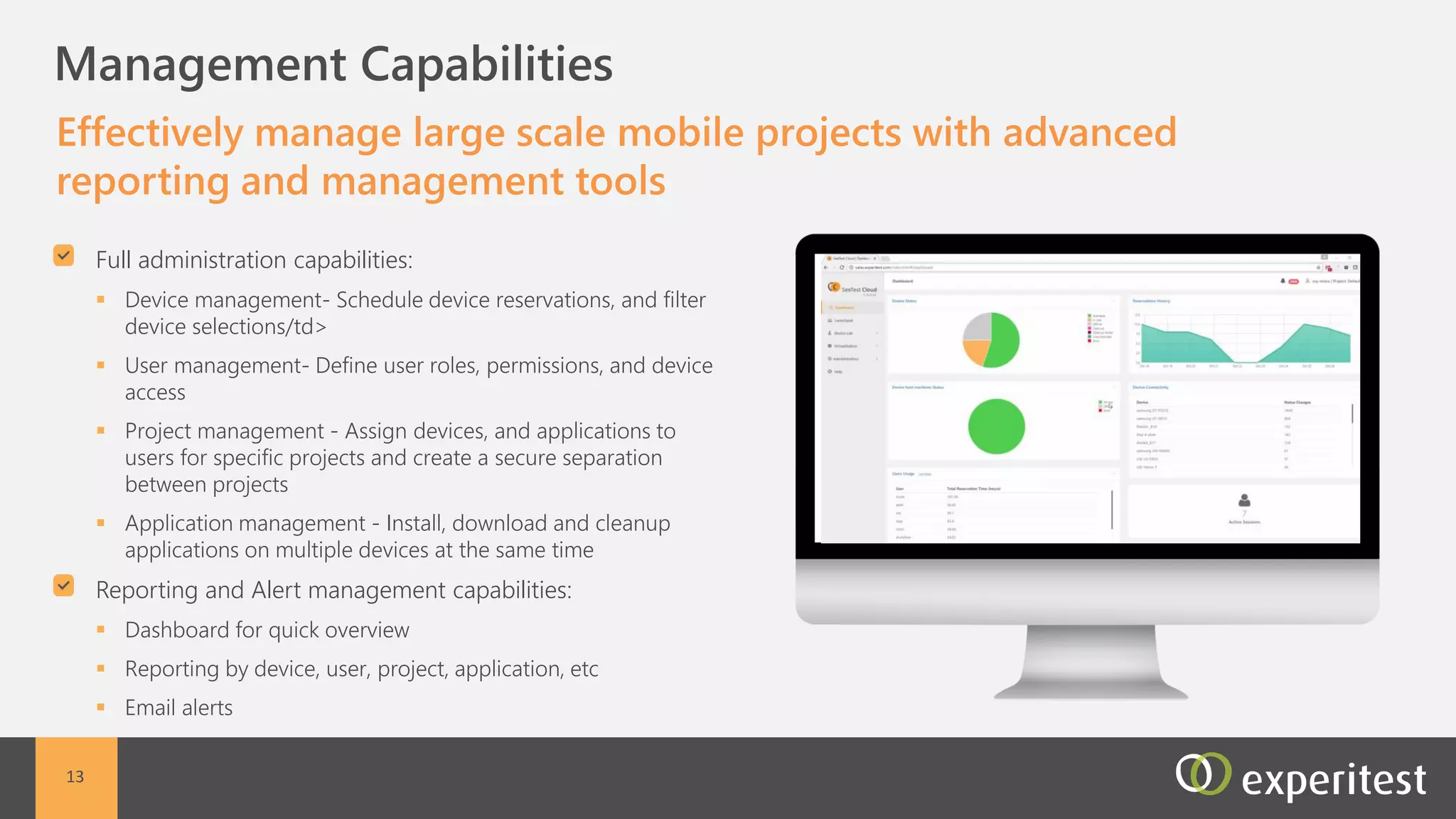 C Value for Testers
Start testing immediately without worrying about mobile device
acquisition, installation and set-up
Non-functional tester
Test your application
performance under real
network conditions.
Monitors device vitals
Manual Tester
Generate detailed and sharable test reports including
videos and images. Collaborate with developers with
screen view sharing to allow simple bug detection
Automation engineer
Execute a large number of tests
in parallel. Integrate with your
existing ALM environment
13
 