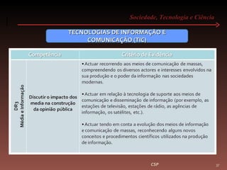 Sociedade, Tecnologia e Ciência  CSP TECNOLOGIAS DE INFORMAÇÃO E COMUNICAÇÃO (TIC) 