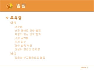 임질 후유증 여성 난관염 난관 폐쇄로 인한 불임 자궁외 임신 빈도 증가 만성 골반통 조기 파수 태아 발육 부전 신생아 임균성 결막염 남성  임균성 부고환염으로 불임 