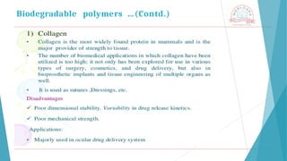 Biodegradable polymers …(Contd.)
 