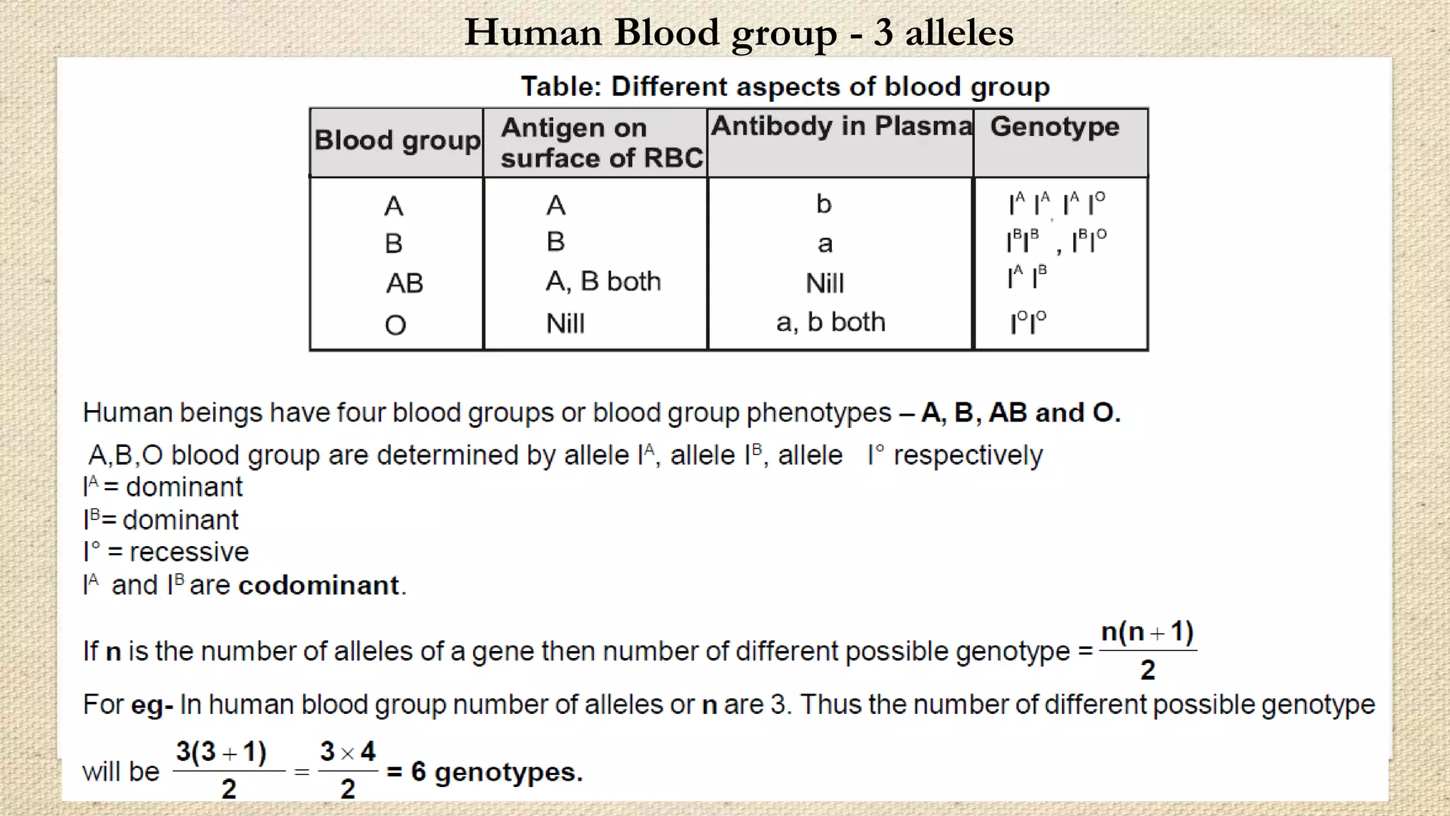Human Blood group - 3 alleles
 