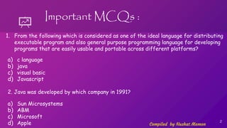 Std 12 chapter 7 Java Basics Important MCQs | PPTX