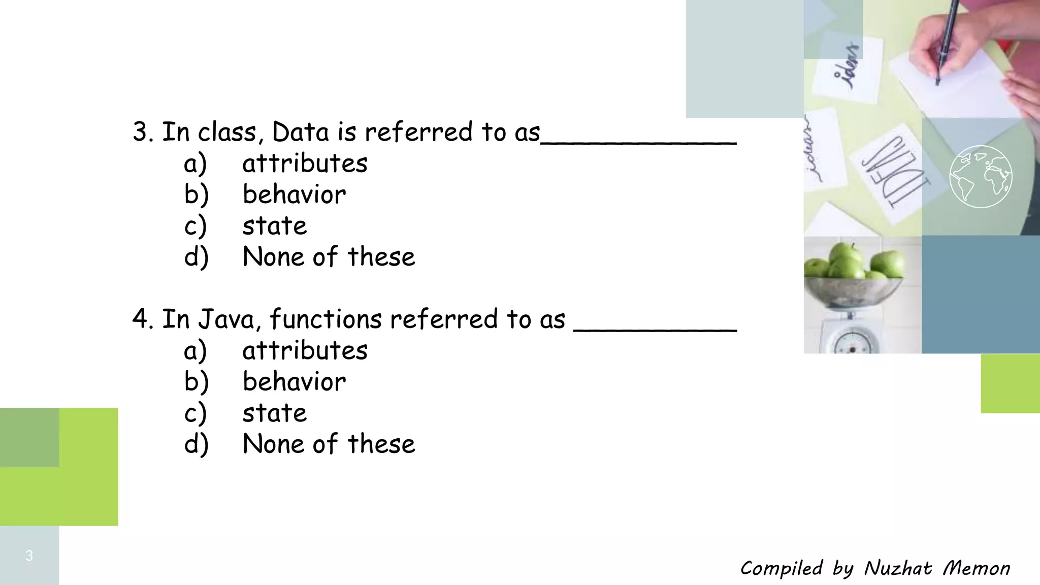 Std 12 computer chapter 8 classes and objects in java important MCQs | PPTX