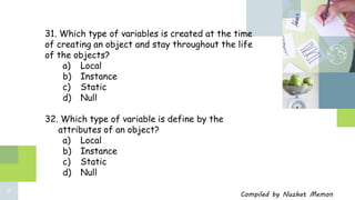Std 12 computer chapter 8 classes and objects in java important MCQs | PPTX
