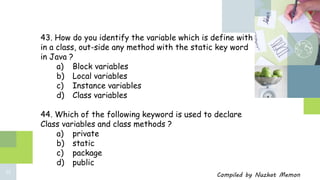 Std 12 computer chapter 8 classes and objects in java important MCQs | PPTX