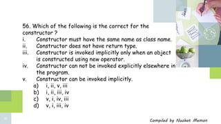 Std 12 computer chapter 8 classes and objects in java important MCQs | PPTX