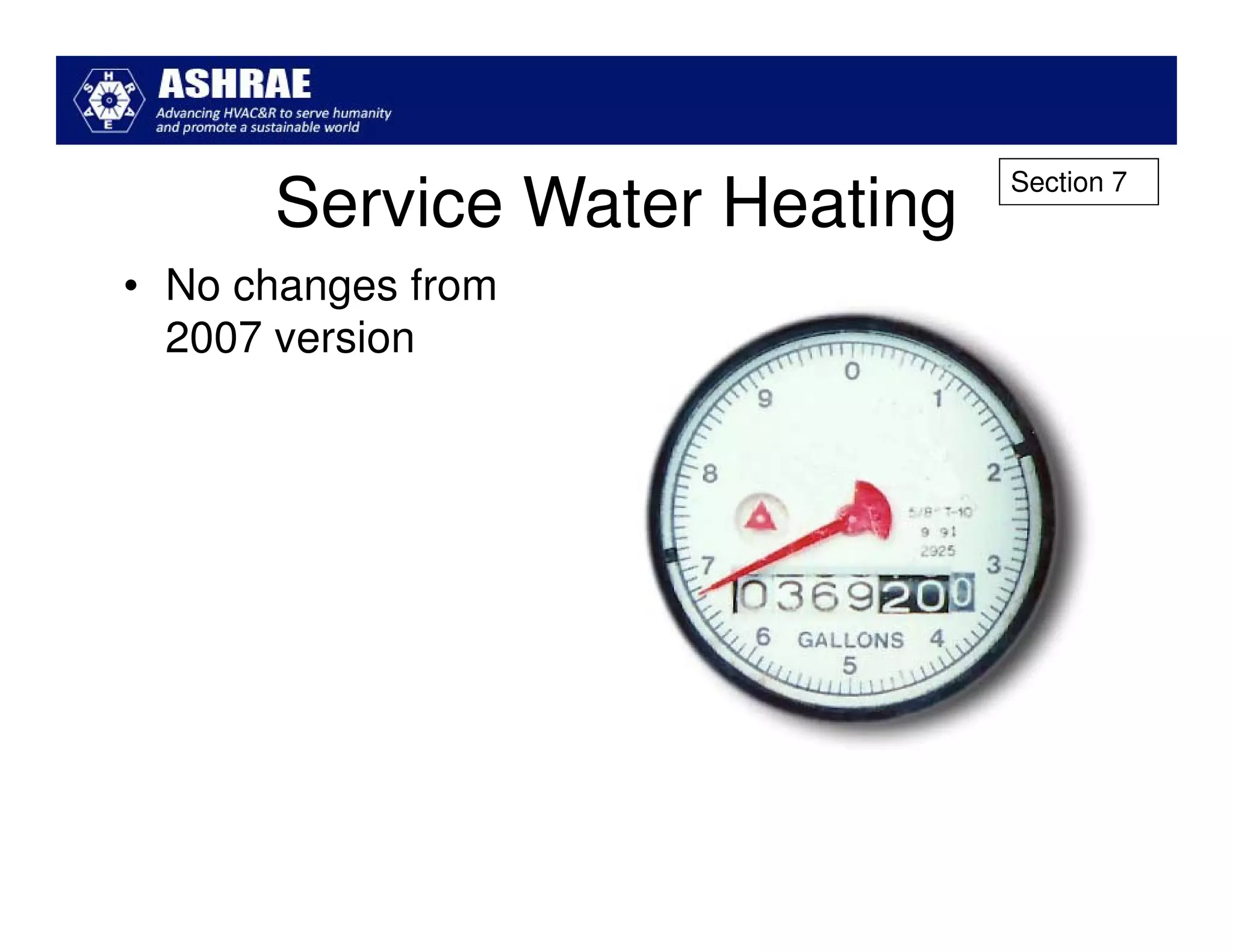 Section 7
      Service Water Heating
• No changes from
  2007 version
 