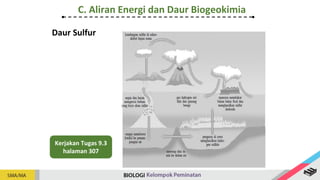 Kerjakan Tugas 9.3
halaman 307
Daur Sulfur
C. Aliran Energi dan Daur Biogeokimia
 