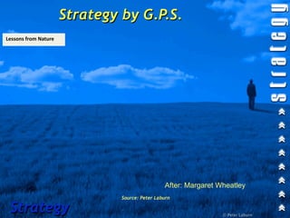 Strategy by G.P.S.
Lessons from Nature

Field Theory

Molecular Biology

Quantum Physics

Chaos Theory




                                                After: Margaret Wheatley
                               Source: Peter Laburn

 Strategy                                                        © Peter Laburn
 